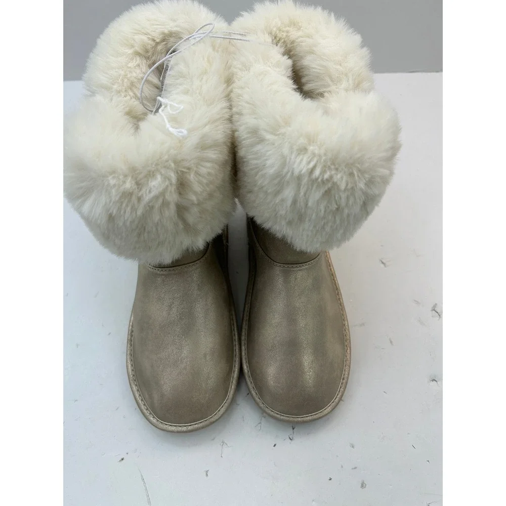 The Children's Place Faux Fur Boots Youth Size 3 Gold Metallic